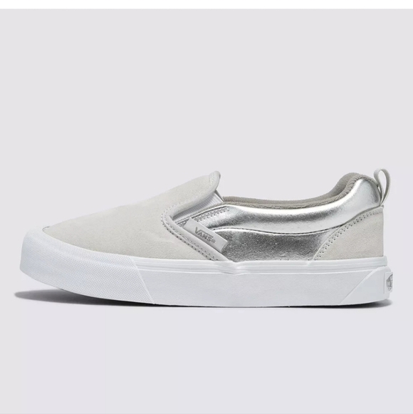 Vans Knu Slip Metallic Silver Silver/True White Sneakers Slip-On Shoes Size 6 - Picture 3 of 4